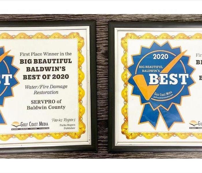 SERVPRO of Baldwin County received First Place in the Big Beautiful Baldwin’s Best of 2020 for Water/Fire Damage Restoration 